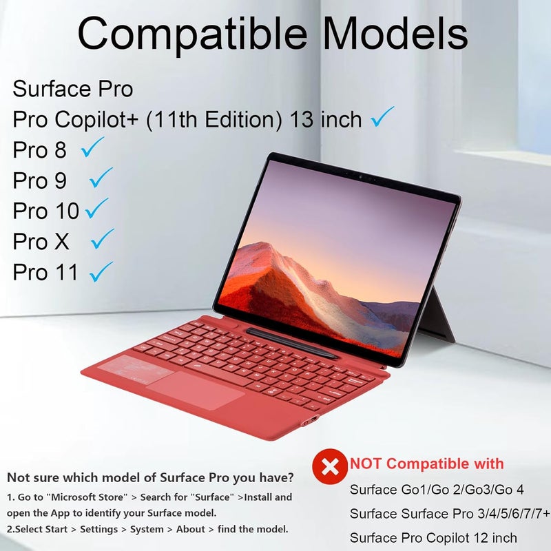Zoof Type Cover for Microsoft Surface Pro 13 inch, Compatible with Surface Pro 13"(11th Edition) / Pro 11 / Pro 10 / Pro 9 / Pro 8 / Pro X, Portable Slim Bluetooch Keyboard with Touchpad, Pen Holder - Image 2